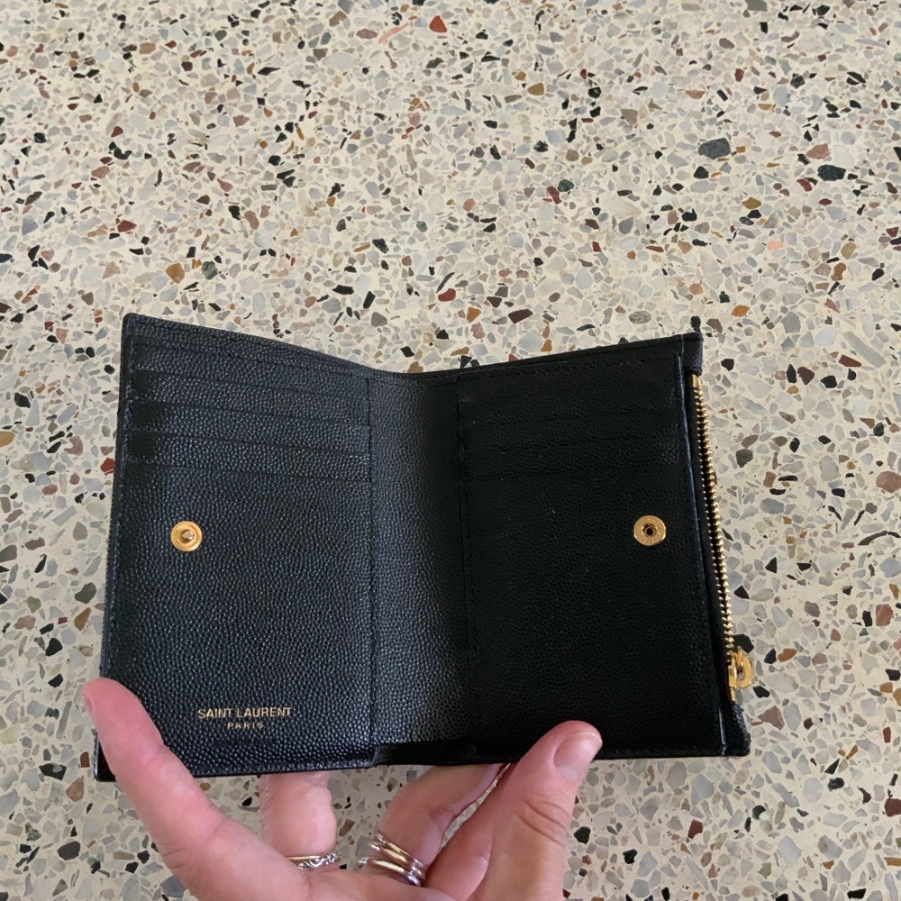 Saint Laurent Monogram YSL Black Grained Leather Ziptop Wallet - Picture 5 of 16